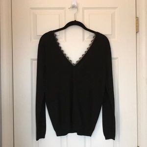 Zara V Neck Lace Trim Sweater